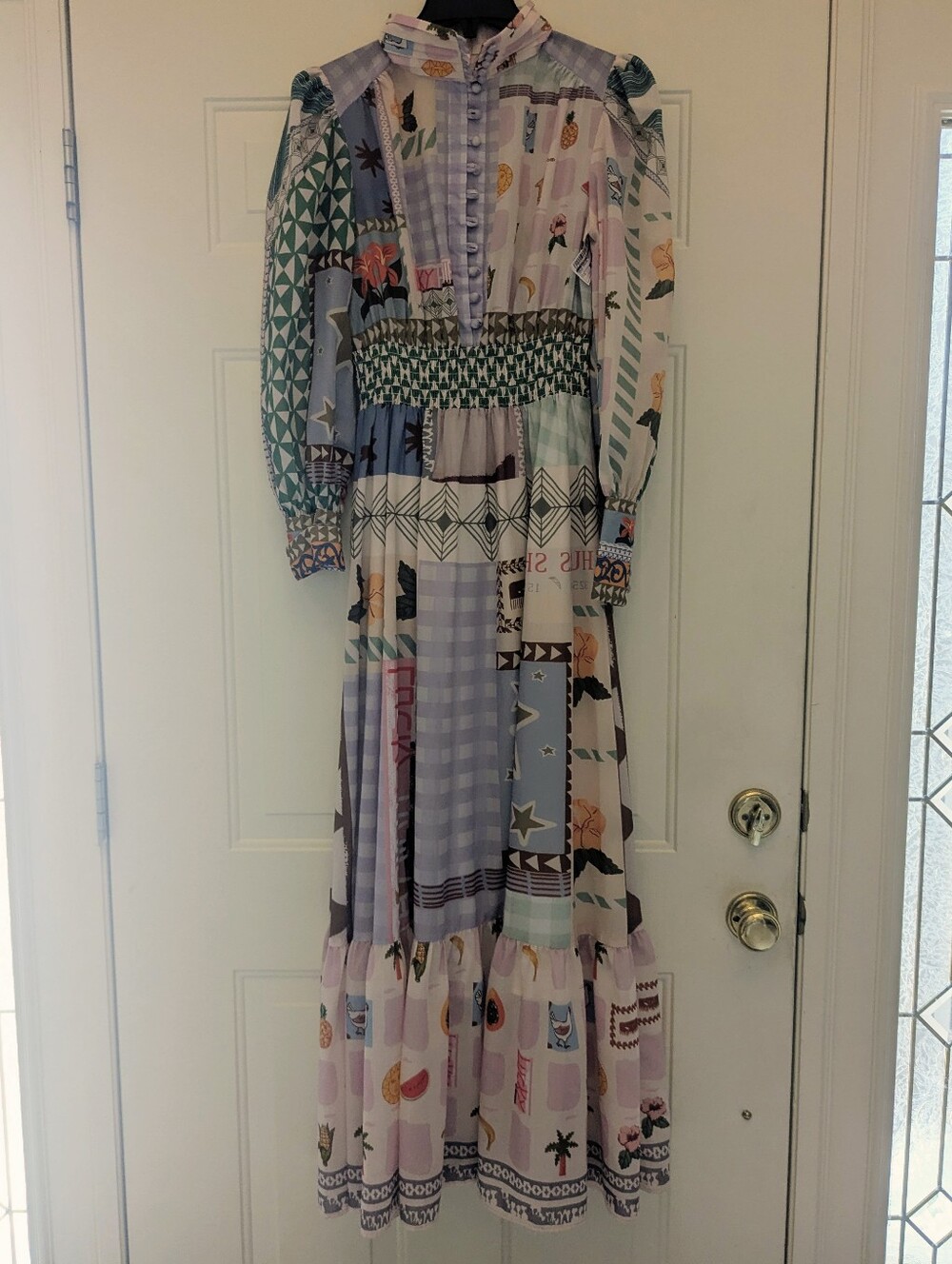Colorful Pastel Patchwork Maxi Dress Long Sleeves